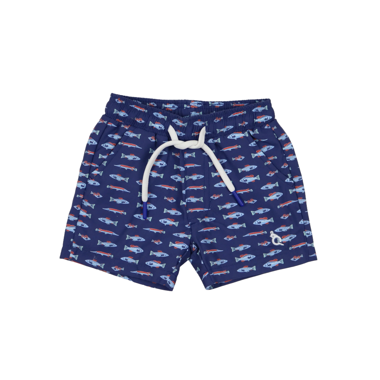 Navy swim shorts with fish pattern 