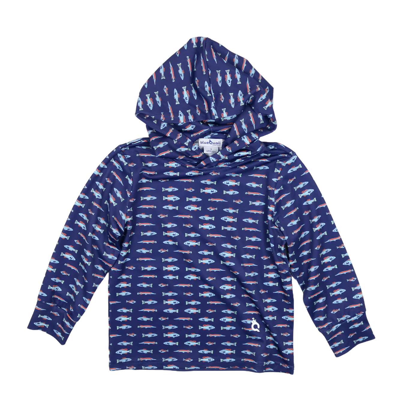 Navy Blue hoodie with fish pattern with performance material 