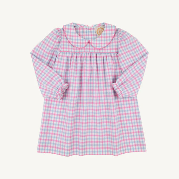 Long Sleeve Maerin Fitz Frock (Flannel) -Barrington Blue & Hamptons Hot Pink Gingham