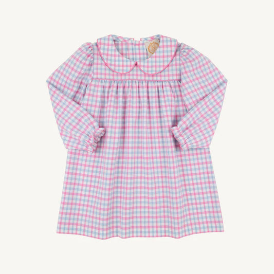 Long Sleeve Maerin Fitz Frock (Flannel) -Barrington Blue & Hamptons Hot Pink Gingham