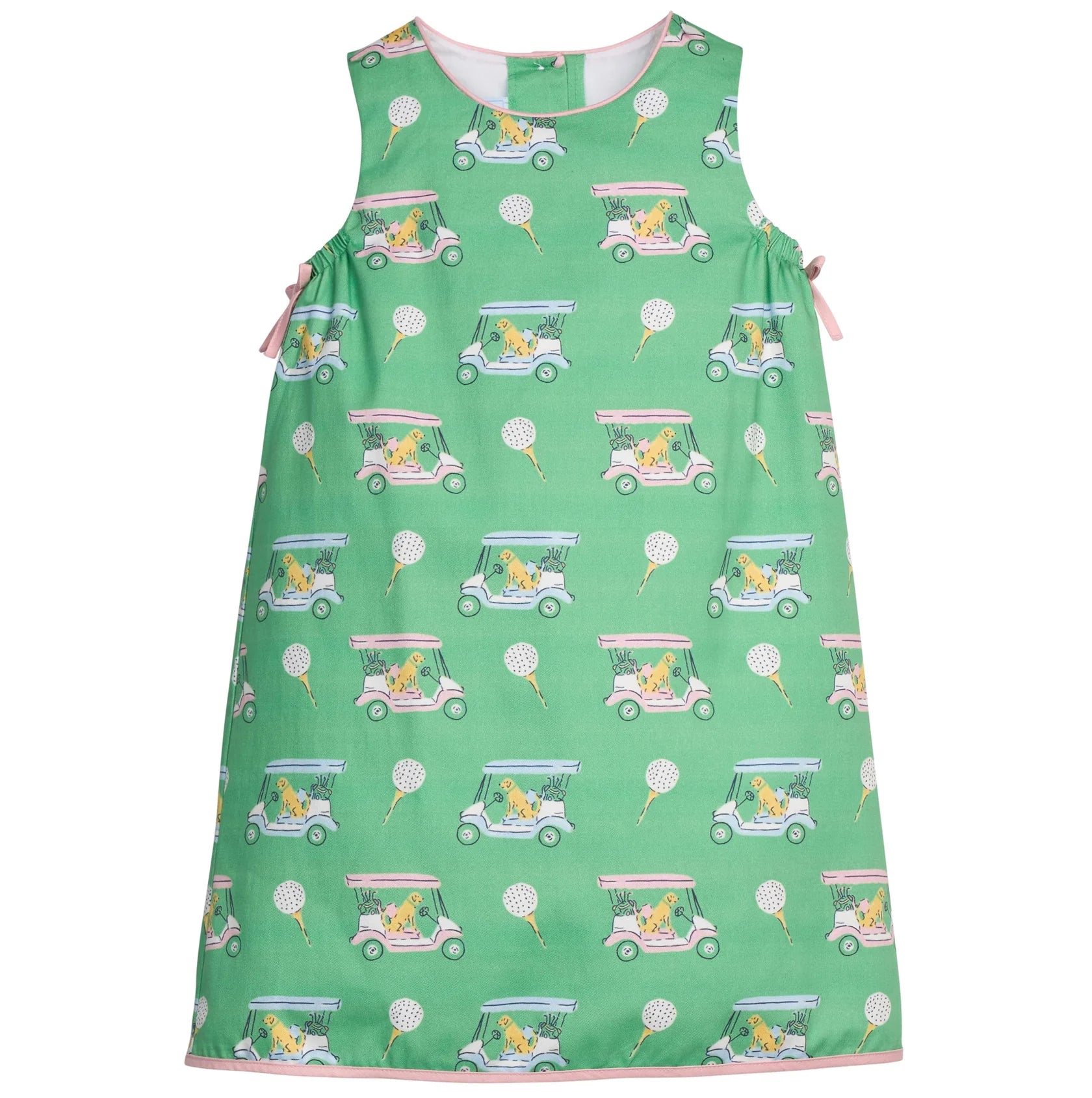 Green dress with dog and golf cart pattern 