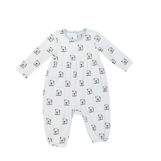 White baby onesie with oh holy night pattern on a white background