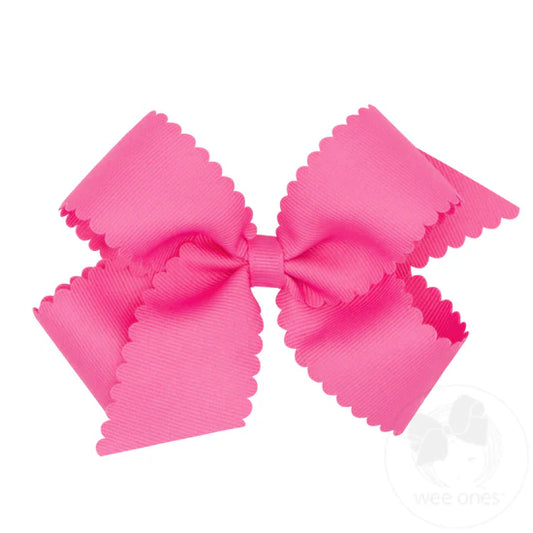 Grosgrain Hair Bow with Scalloped Edge - Hot Pink