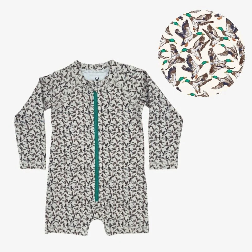 Children's one piece swim with duck pattern with SPF 50