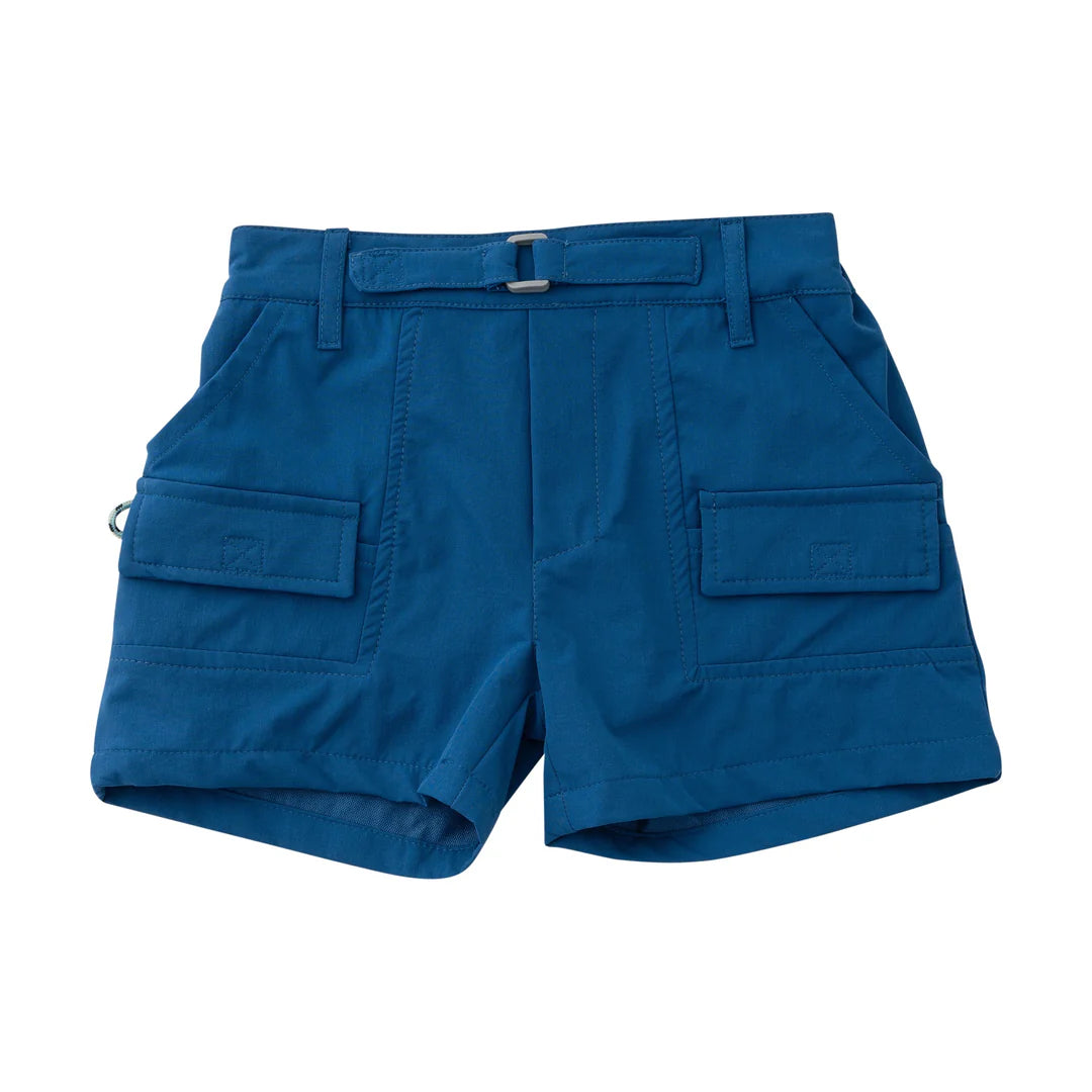 Blue fishing shorts with front pockets 
