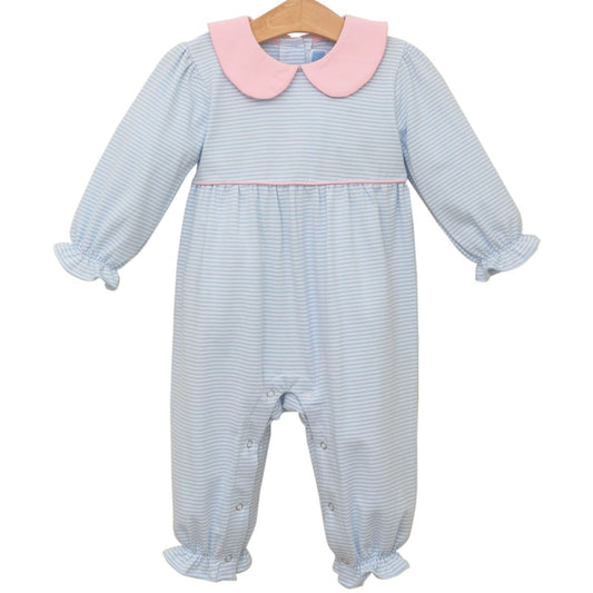Katherine Romper- Light Blue Stripe/Light Pink