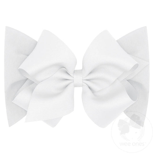 Small King Grosgrain Bow Matching Cotton Jersey Baby Headband - White