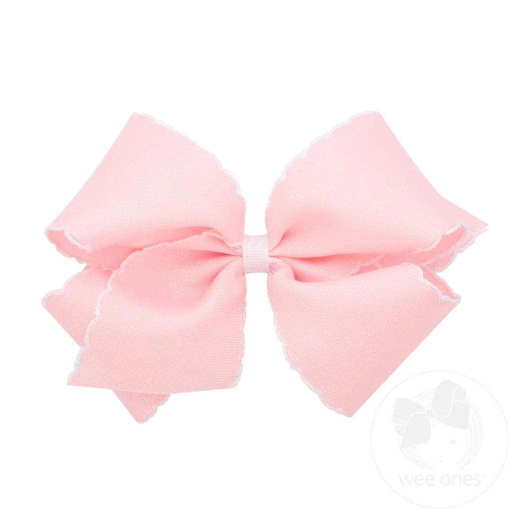 Large Pink Bow with white moonstitch trim