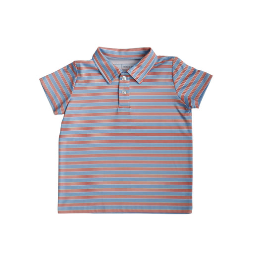 Red white and blue striped short sleeve polo shirt 