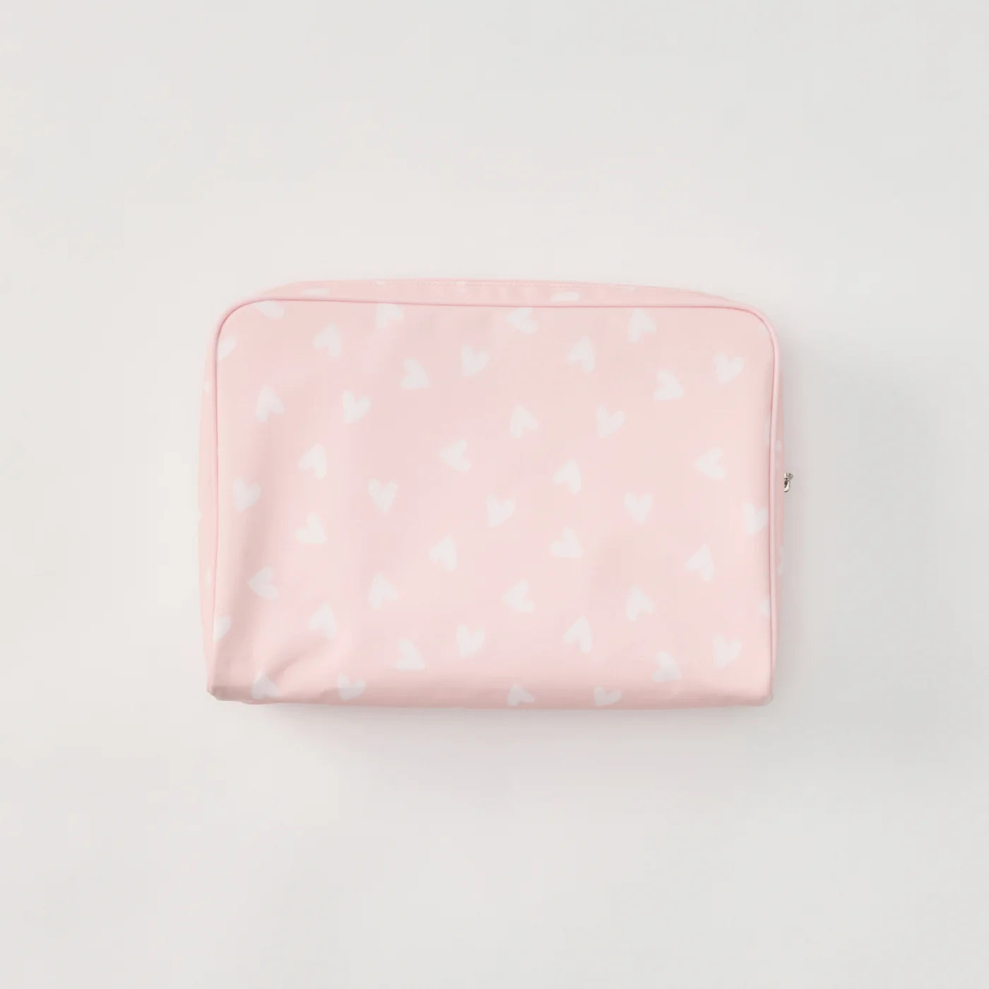 Large toiletry bag with pink and white hearts design