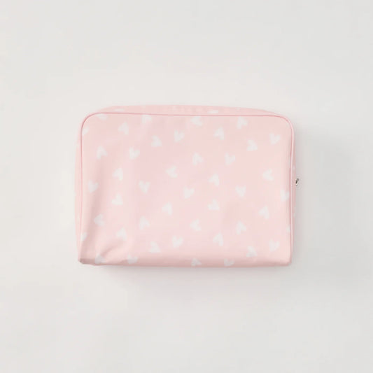 Large toiletry bag with pink and white hearts design