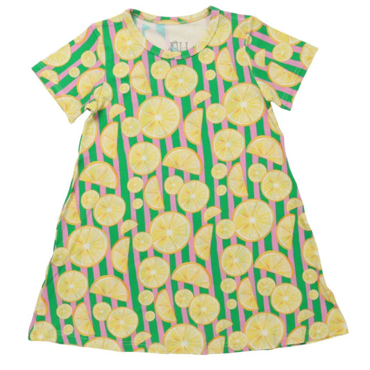Short sleeve bamboo dress with lemon design.