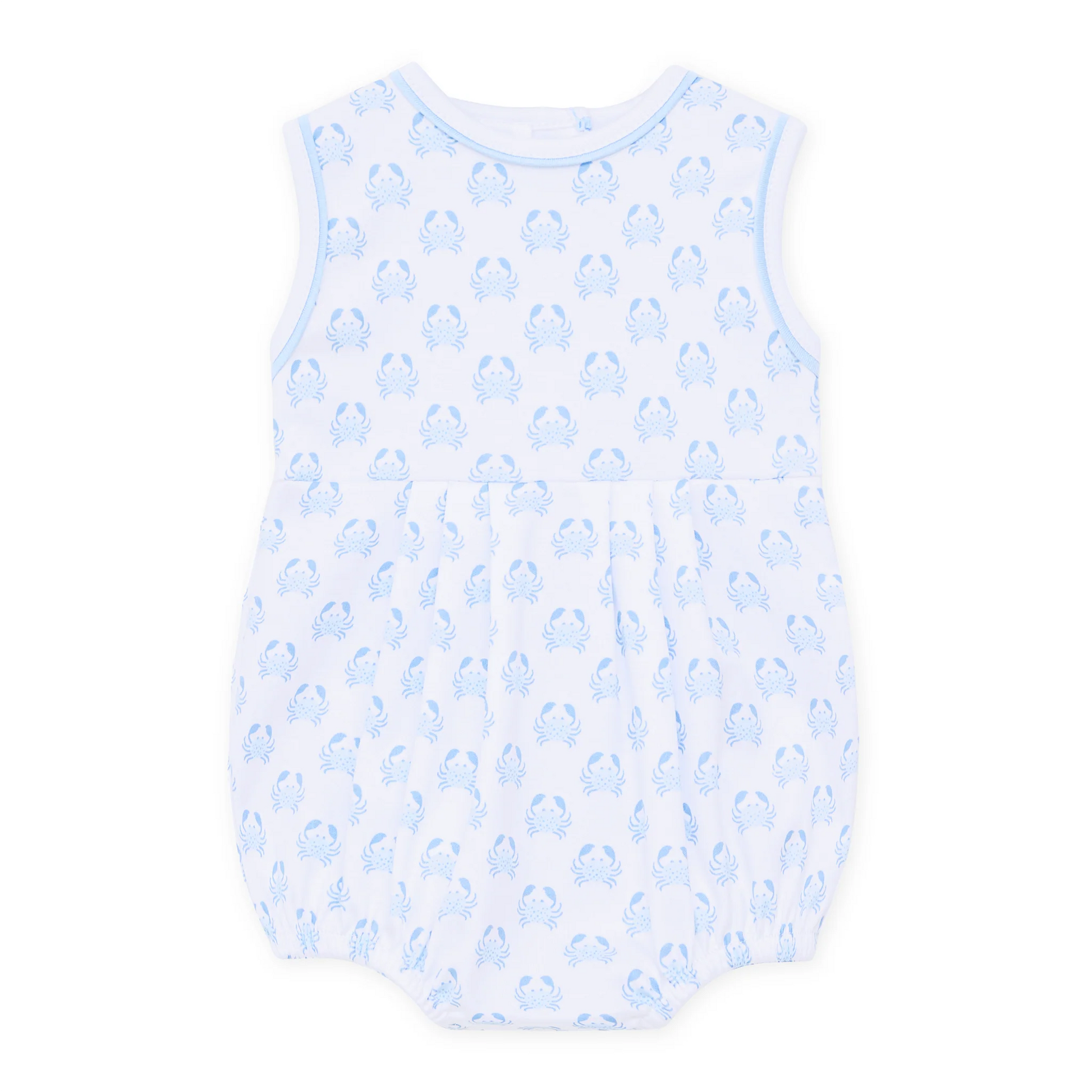 White bubble with blue crab pattern.