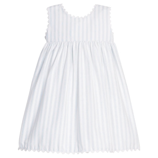 Blue and White striped dress with thin straps on a white background