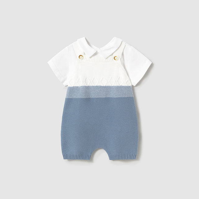 Blue knit short set with collared shirt