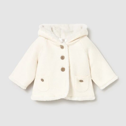 Newborn Girl Knit Jacket with Faux Fur