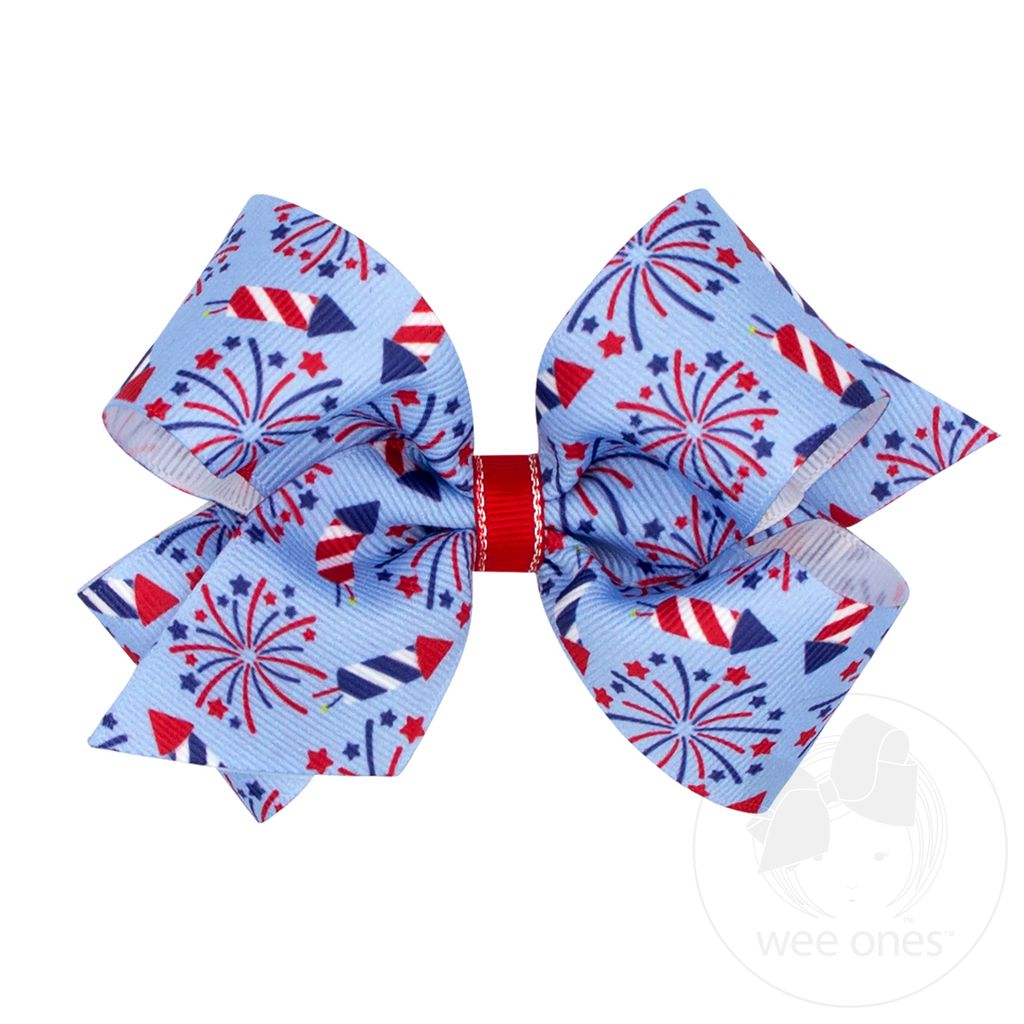 Grosgrain Hair Bow with Americana Flag Print