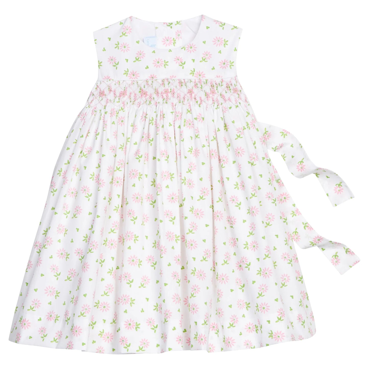 Green and pink Floral dress with pink flowers on a white background