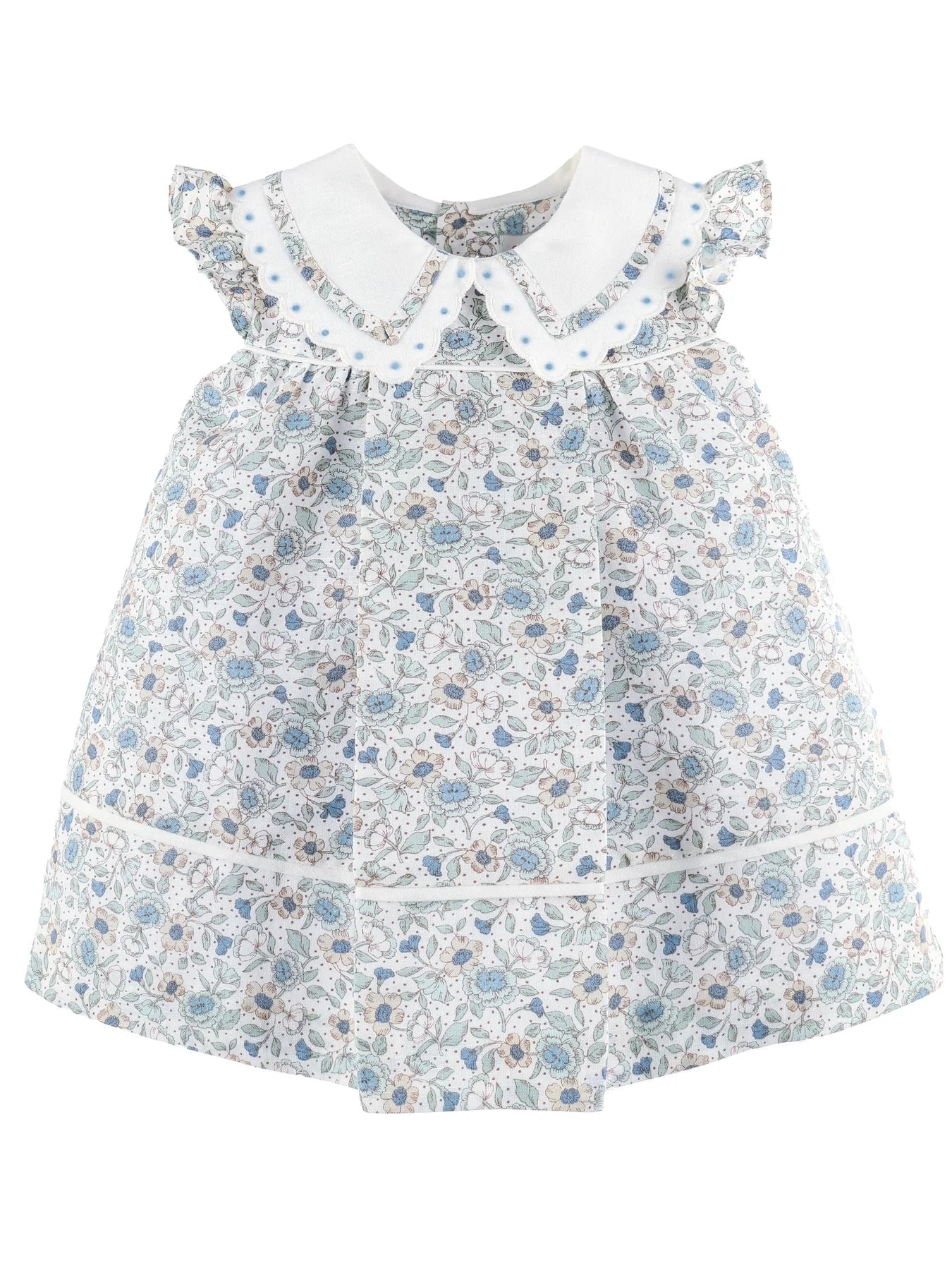 Floral dress with a white collar on a white background