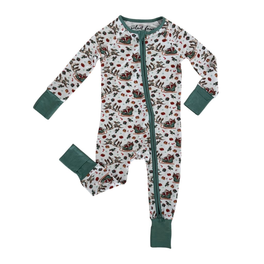 Children's onesie with a festive pattern on a white background
