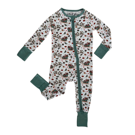 Children's onesie with a festive pattern on a white background