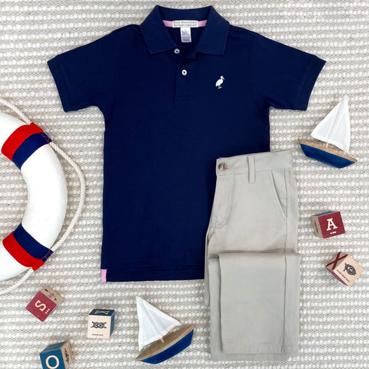 Prim & Proper Polo -Nantucket Navy with White Stork