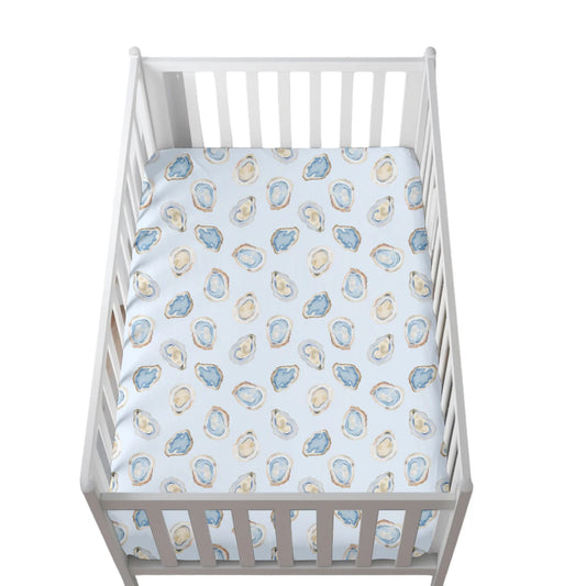 Oyster Roast Blue Crib Sheet