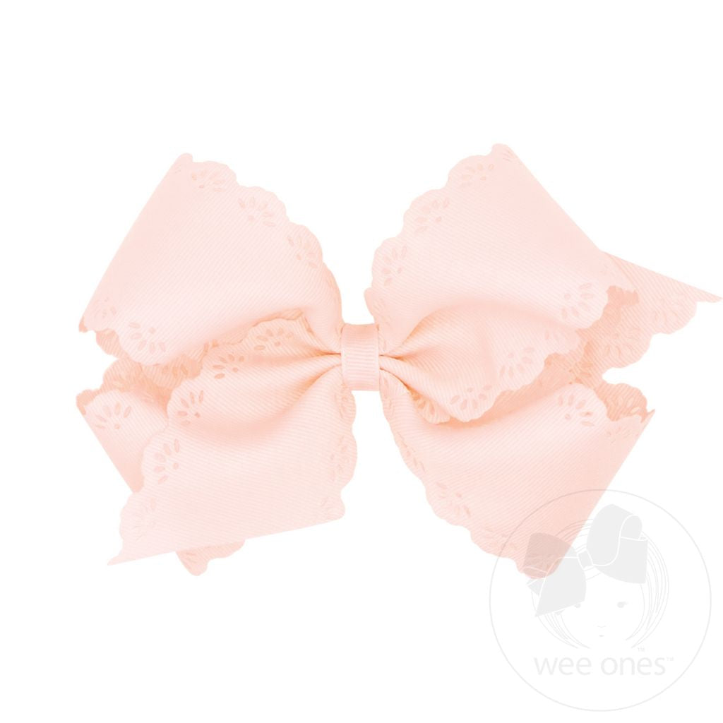 Grosgrain Bow with Eyelet Flower-Embossed Edges - Pale Pink