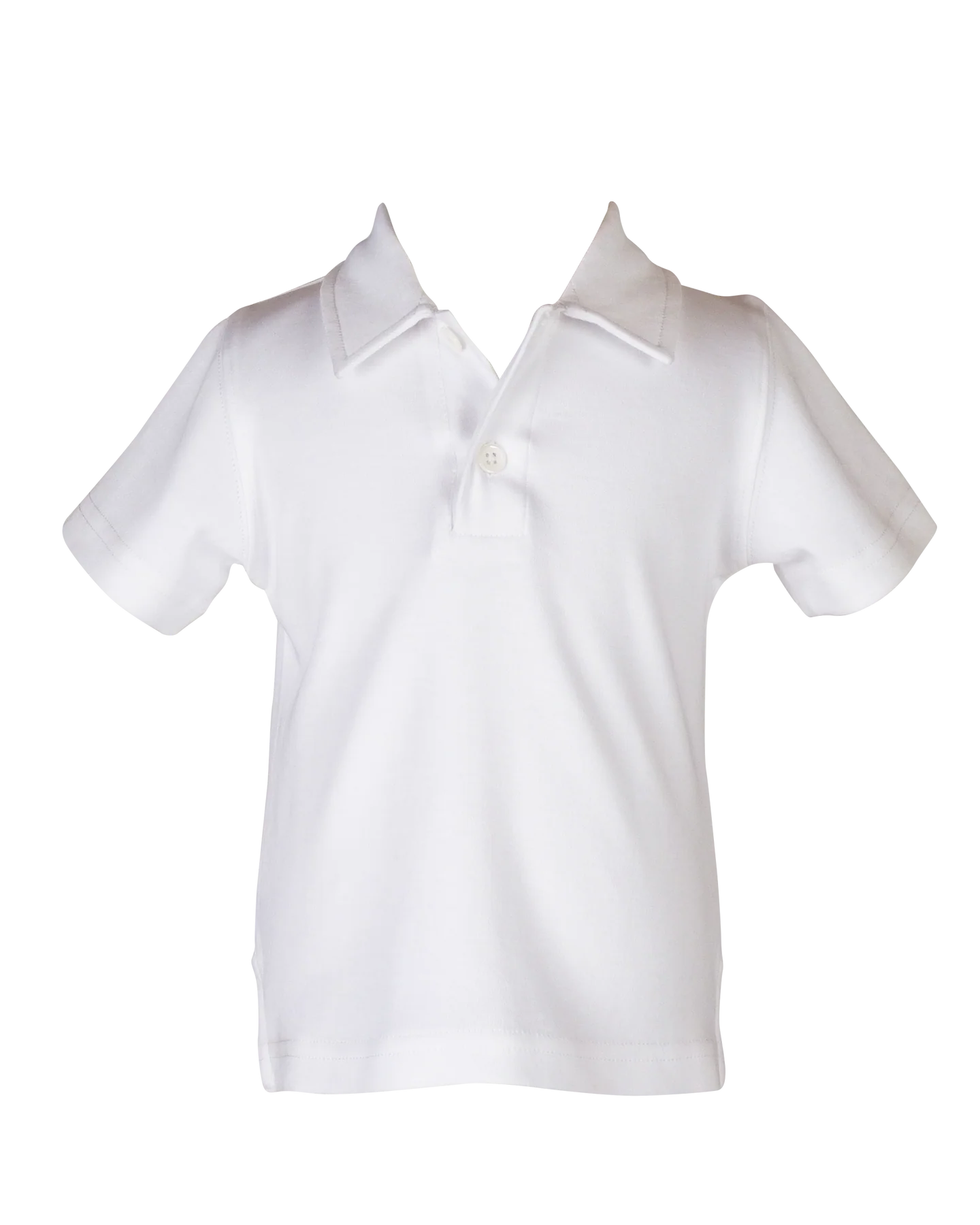 White polo shirt with three buttons and a collar. 