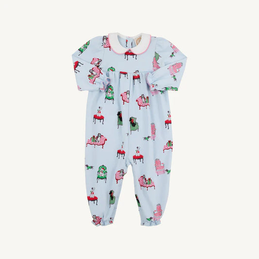 Long Sleeve Britt Romper -Paw-recious with Hamptons Hot Pink