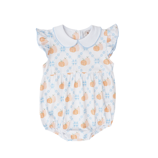 Baby romper with pumpkin pattern on a white background