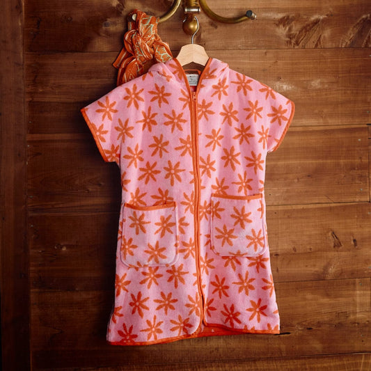 Pink Cover up with coral star design with a hood 