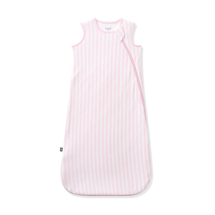 Pink and white striped sleep bag.