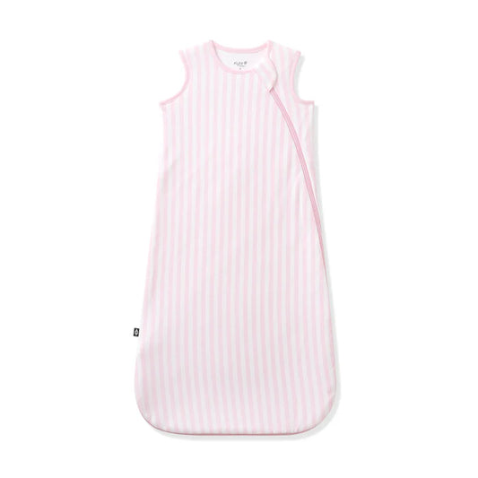 Pink and white striped sleep bag.