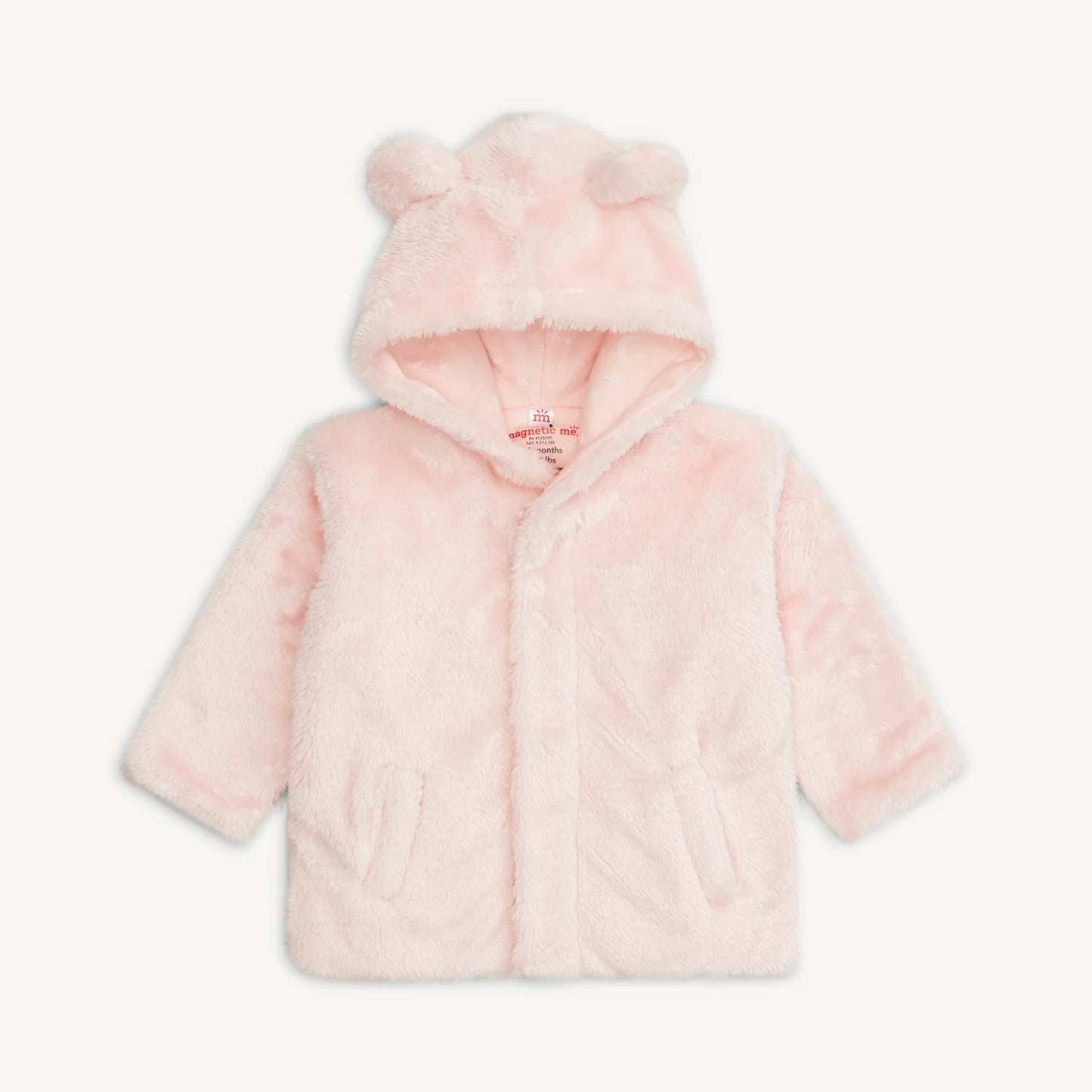 Pink children's coat with teddy bear ears with magnetic closure