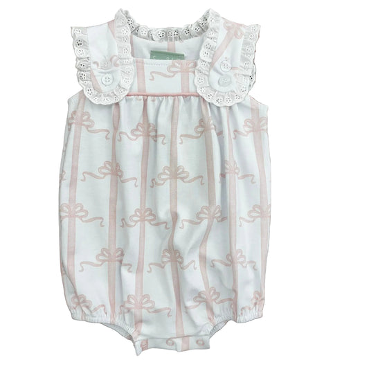 Pink bow pattern on eyelet lace trimmed bubble.