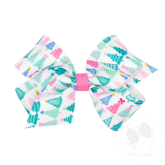Pink & Teal Christmas Tree Grosgrain Bow
