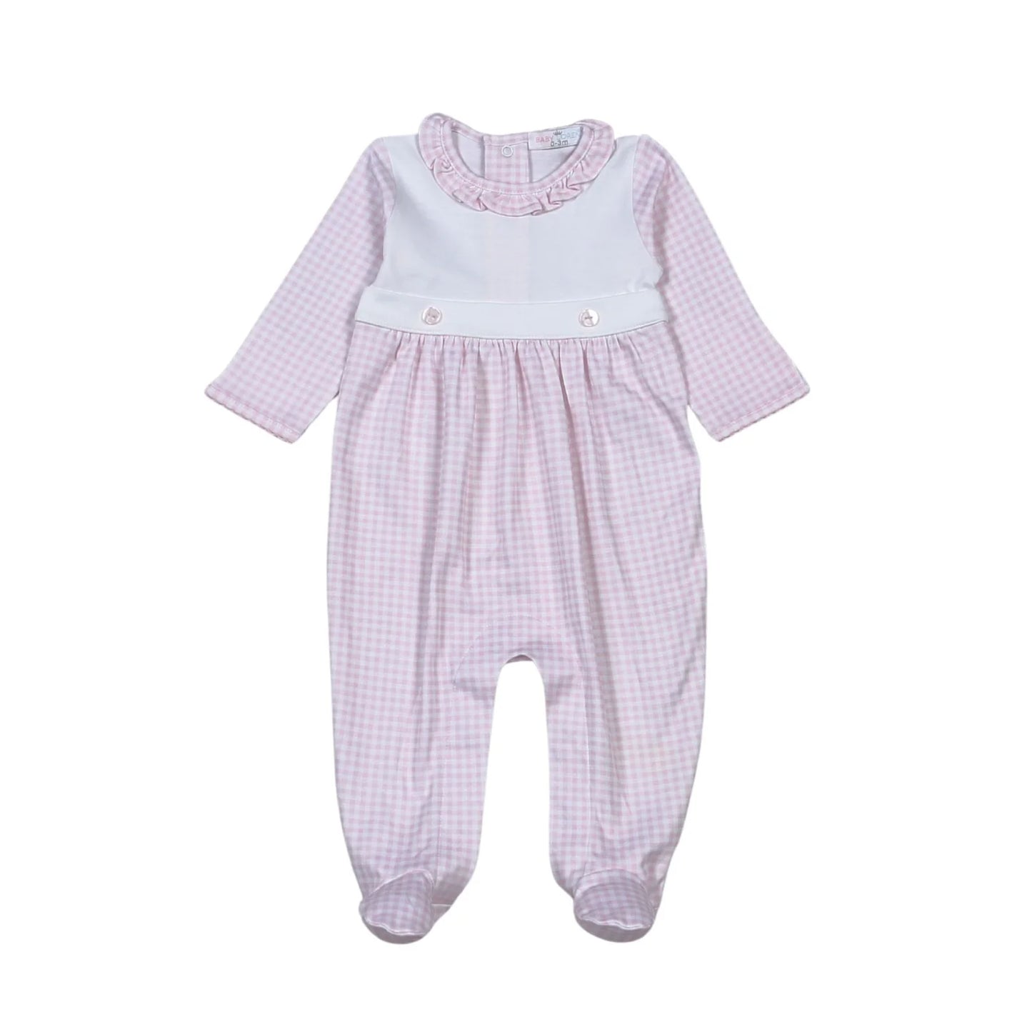 Pink Gingham Two Button Footie