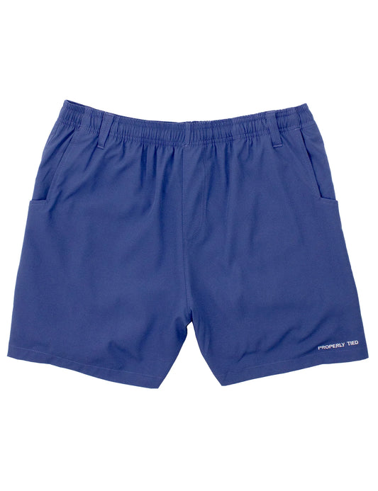 Washed navy shorts.