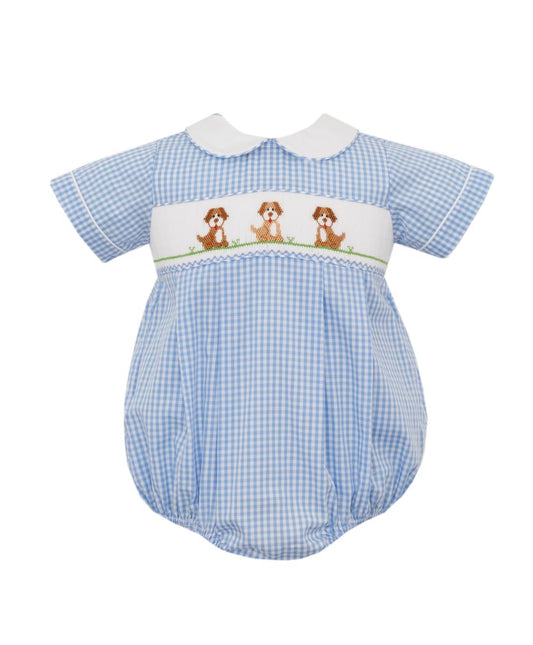 Gingham Puppy Bubble - Blue