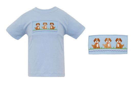 Puppy Smocked Shirt - Blue