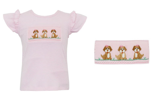 Puppy Smocked Shirt - Pink