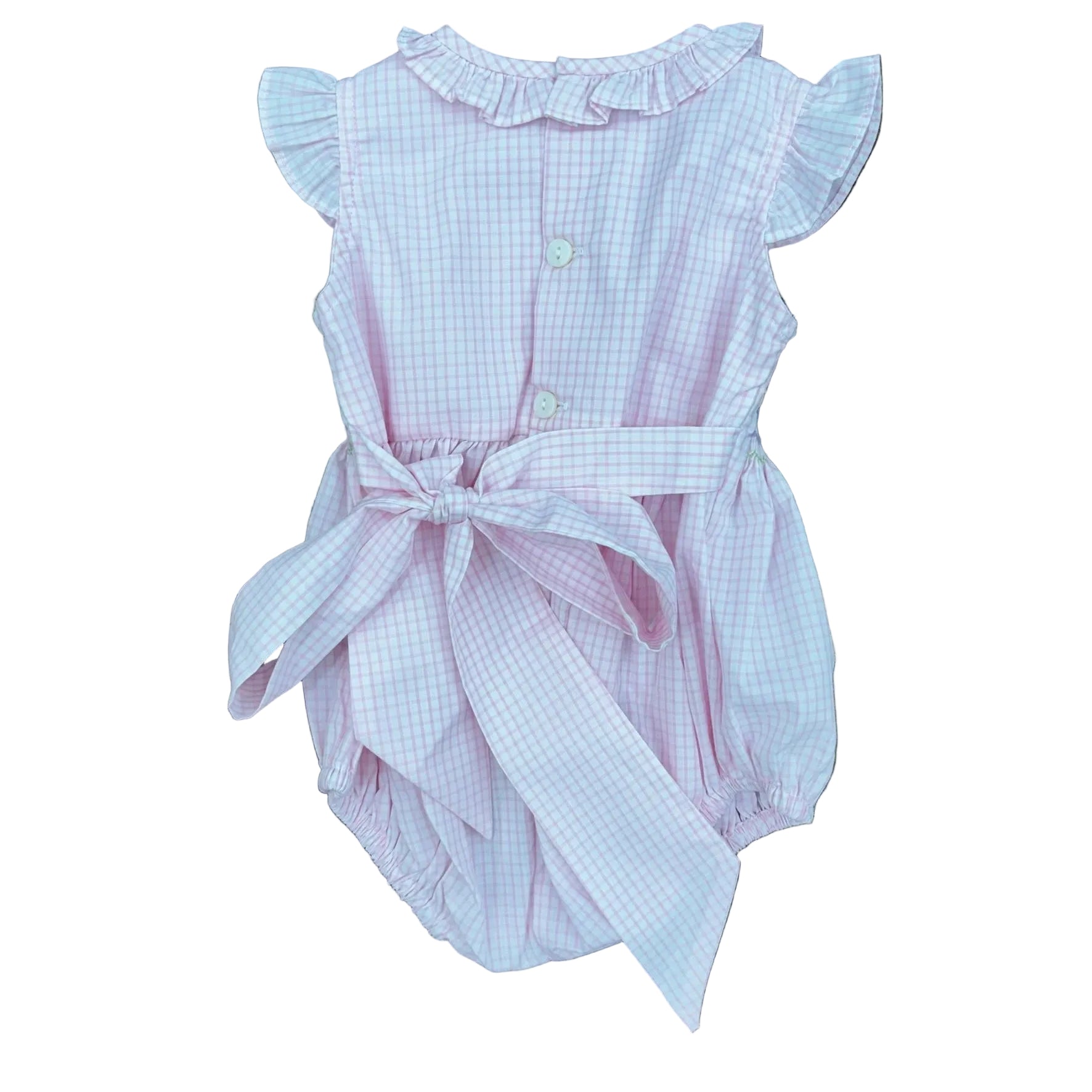 Bow detail on back of pink gingham bubble.