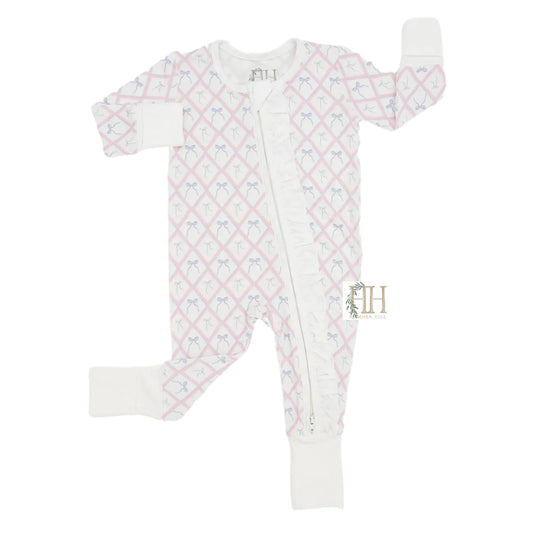 Ribbons and Bows Double Zipper Bamboo Romper