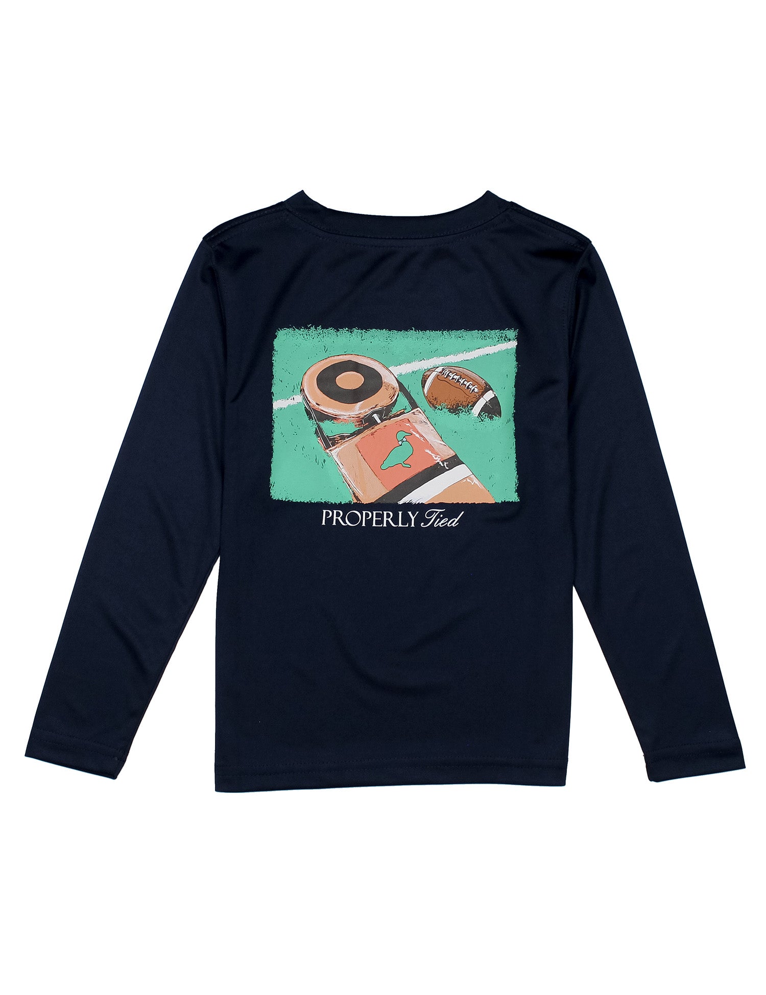 Navy long-sleeve shirt with football graphic design 
