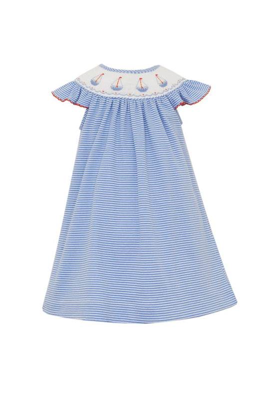 Smocked Sailboat Dress Periwinkle Striped