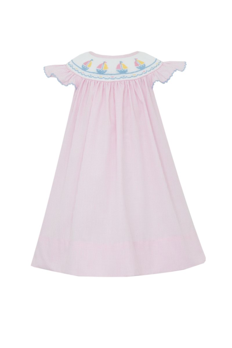 Smocked Sailboat Pink Check Dress