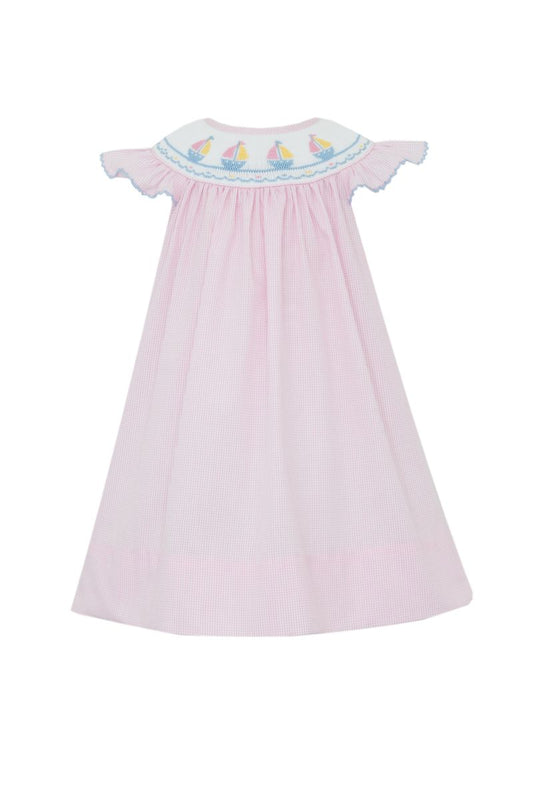 Smocked Sailboat Pink Check Dress