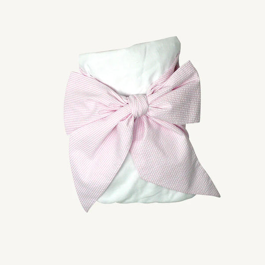 White Swaddle Blanket with Pink Searsucker 