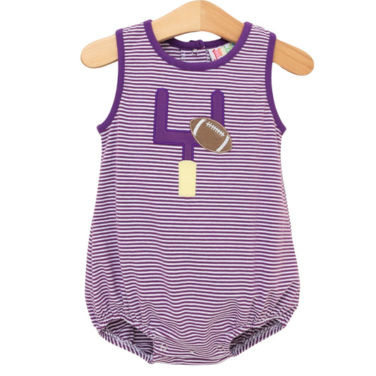 Purple and white striped baby bubble with goal post and football design 